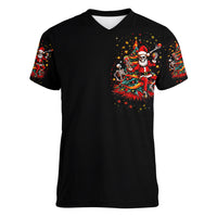 Skeleton Santa Claus Women V Neck T Shirt Rockin' Around The Christmas Tree - Wonder Print Shop