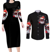 Skeleton Santa Claus Couples Matching Long Sleeve Bodycon Dress and Long Sleeve Button Shirt Merry Christmas Bitches - Wonder Print Shop