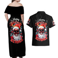 Skeleton Santa Claus Couples Matching Off Shoulder Maxi Dress and Hawaiian Shirt Merry Christmas Bitches - Wonder Print Shop