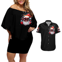 Skeleton Santa Claus Couples Matching Off Shoulder Short Dress and Hawaiian Shirt Merry Christmas Bitches - Wonder Print Shop
