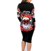 Skeleton Santa Claus Family Matching Long Sleeve Bodycon Dress and Hawaiian Shirt Merry Christmas Bitches - Wonder Print Shop