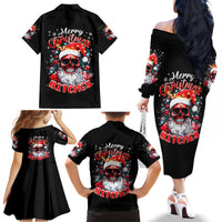 Skeleton Santa Claus Family Matching Off Shoulder Long Sleeve Dress and Hawaiian Shirt Merry Christmas Bitches - Wonder Print Shop