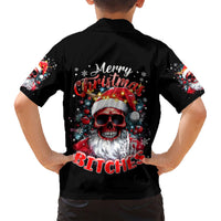 Skeleton Santa Claus Family Matching Short Sleeve Bodycon Dress and Hawaiian Shirt Merry Christmas Bitches - Wonder Print Shop