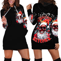 Skeleton Santa Claus Hoodie Dress Merry Christmas Bitches - Wonder Print Shop
