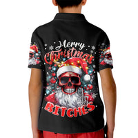 Skeleton Santa Claus Kid Polo Shirt Merry Christmas Bitches - Wonder Print Shop