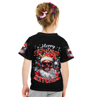 Skeleton Santa Claus Kid T Shirt Merry Christmas Bitches - Wonder Print Shop