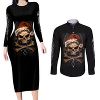 Skeleton Santa Claus Couples Matching Long Sleeve Bodycon Dress and Long Sleeve Button Shirt Scary Skeleton Santa Claus Coming - Wonder Print Shop