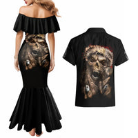 Skeleton Santa Claus Couples Matching Mermaid Dress and Hawaiian Shirt Scary Skeleton Santa Claus Coming - Wonder Print Shop