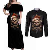 Skeleton Santa Claus Couples Matching Off Shoulder Maxi Dress and Long Sleeve Button Shirt Scary Skeleton Santa Claus Coming - Wonder Print Shop
