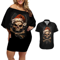 Skeleton Santa Claus Couples Matching Off Shoulder Short Dress and Hawaiian Shirt Scary Skeleton Santa Claus Coming - Wonder Print Shop