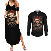 Skeleton Santa Claus Couples Matching Summer Maxi Dress and Long Sleeve Button Shirt Scary Skeleton Santa Claus Coming - Wonder Print Shop