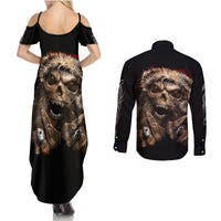 Skeleton Santa Claus Couples Matching Summer Maxi Dress and Long Sleeve Button Shirt Scary Skeleton Santa Claus Coming - Wonder Print Shop
