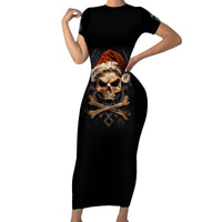 Skeleton Santa Claus Family Matching Short Sleeve Bodycon Dress and Hawaiian Shirt Scary Skeleton Santa Claus Coming - Wonder Print Shop