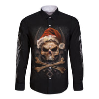 Skeleton Santa Claus Long Sleeve Button Shirt Scary Skeleton Santa Claus Coming - Wonder Print Shop
