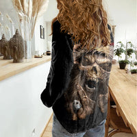 Skeleton Santa Claus Women Casual Shirt Scary Skeleton Santa Claus Coming - Wonder Print Shop