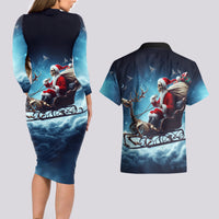 Skeleton Santa Claus Couples Matching Long Sleeve Bodycon Dress and Hawaiian Shirt Santa Claus Is Coming To Town - Wonder Print Shop
