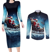 Skeleton Santa Claus Couples Matching Long Sleeve Bodycon Dress and Long Sleeve Button Shirt Santa Claus Is Coming To Town - Wonder Print Shop