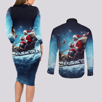 Skeleton Santa Claus Couples Matching Long Sleeve Bodycon Dress and Long Sleeve Button Shirt Santa Claus Is Coming To Town - Wonder Print Shop