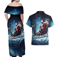 Skeleton Santa Claus Couples Matching Off Shoulder Maxi Dress and Hawaiian Shirt Santa Claus Is Coming To Town - Wonder Print Shop