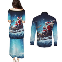Skeleton Santa Claus Couples Matching Puletasi Dress and Long Sleeve Button Shirt Santa Claus Is Coming To Town - Wonder Print Shop
