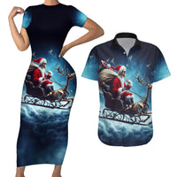 Skeleton Santa Claus Couples Matching Short Sleeve Bodycon Dress and Hawaiian Shirt Santa Claus Is Coming To Town - Wonder Print Shop
