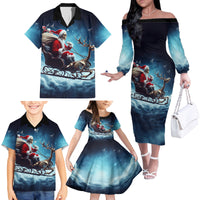 Skeleton Santa Claus Family Matching Off Shoulder Long Sleeve Dress and Hawaiian Shirt Santa Claus Is Coming To Town - Wonder Print Shop