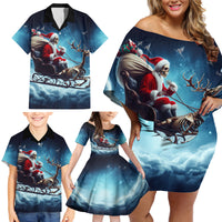 Skeleton Santa Claus Family Matching Off Shoulder Short Dress and Hawaiian Shirt Santa Claus Is Coming To Town - Wonder Print Shop