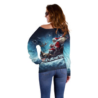 Skeleton Santa Claus Off Shoulder Sweater Santa Claus Is Coming To Town - Wonder Print Shop