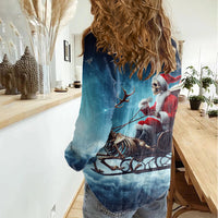 Skeleton Santa Claus Women Casual Shirt Santa Claus Is Coming To Town - Wonder Print Shop
