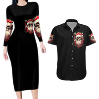 Skull Santa Claus Couples Matching Long Sleeve Bodycon Dress and Hawaiian Shirt Ho Ho Ho Madafakas - Wonder Print Shop