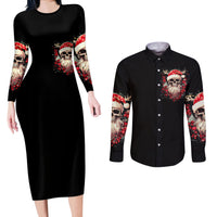 Skull Santa Claus Couples Matching Long Sleeve Bodycon Dress and Long Sleeve Button Shirt Ho Ho Ho Madafakas - Wonder Print Shop
