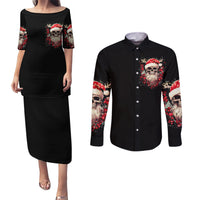 Skull Santa Claus Couples Matching Puletasi Dress and Long Sleeve Button Shirt Ho Ho Ho Madafakas - Wonder Print Shop
