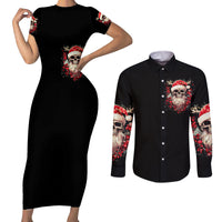 Skull Santa Claus Couples Matching Short Sleeve Bodycon Dress and Long Sleeve Button Shirt Ho Ho Ho Madafakas - Wonder Print Shop