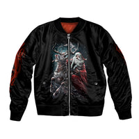 Viking Santa Claus Sleeve Zip Bomber Jacket Vahalla Santa Clau Coming - Wonder Print Shop