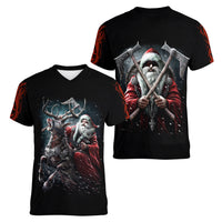 Viking Santa Claus Women V Neck T Shirt Vahalla Santa Clau Coming - Wonder Print Shop