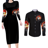 Skeleton Santa Claus Couples Matching Long Sleeve Bodycon Dress and Long Sleeve Button Shirt The Devil Whispered To Me I'm Coming For You I Whisper Back Bring Beer - Wonder Print Shop