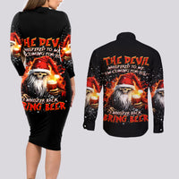 Skeleton Santa Claus Couples Matching Long Sleeve Bodycon Dress and Long Sleeve Button Shirt The Devil Whispered To Me I'm Coming For You I Whisper Back Bring Beer - Wonder Print Shop