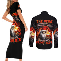 Skeleton Santa Claus Couples Matching Short Sleeve Bodycon Dress and Long Sleeve Button Shirt The Devil Whispered To Me I'm Coming For You I Whisper Back Bring Beer - Wonder Print Shop