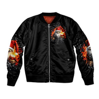 Skeleton Santa Claus Sleeve Zip Bomber Jacket The Devil Whispered To Me I'm Coming For You I Whisper Back Bring Beer - Wonder Print Shop