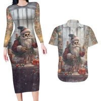Skeleton Santa Claus Couples Matching Long Sleeve Bodycon Dress and Hawaiian Shirt Repair For Christmas Santa Claus - Wonder Print Shop