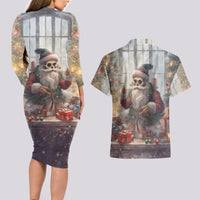 Skeleton Santa Claus Couples Matching Long Sleeve Bodycon Dress and Hawaiian Shirt Repair For Christmas Santa Claus - Wonder Print Shop