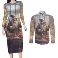 Skeleton Santa Claus Couples Matching Long Sleeve Bodycon Dress and Long Sleeve Button Shirt Repair For Christmas Santa Claus - Wonder Print Shop