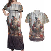 Skeleton Santa Claus Couples Matching Off Shoulder Maxi Dress and Hawaiian Shirt Repair For Christmas Santa Claus - Wonder Print Shop