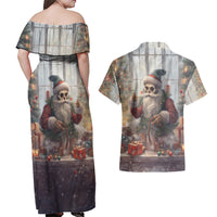 Skeleton Santa Claus Couples Matching Off Shoulder Maxi Dress and Hawaiian Shirt Repair For Christmas Santa Claus - Wonder Print Shop