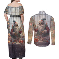 Skeleton Santa Claus Couples Matching Off Shoulder Maxi Dress and Long Sleeve Button Shirt Repair For Christmas Santa Claus - Wonder Print Shop