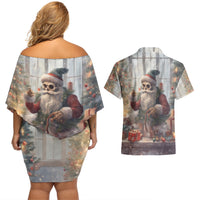 Skeleton Santa Claus Couples Matching Off Shoulder Short Dress and Hawaiian Shirt Repair For Christmas Santa Claus - Wonder Print Shop