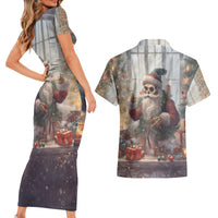 Skeleton Santa Claus Couples Matching Short Sleeve Bodycon Dress and Hawaiian Shirt Repair For Christmas Santa Claus - Wonder Print Shop