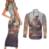 Skeleton Santa Claus Couples Matching Short Sleeve Bodycon Dress and Long Sleeve Button Shirt Repair For Christmas Santa Claus - Wonder Print Shop