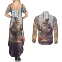 Skeleton Santa Claus Couples Matching Summer Maxi Dress and Long Sleeve Button Shirt Repair For Christmas Santa Claus - Wonder Print Shop