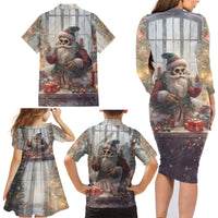 Skeleton Santa Claus Family Matching Long Sleeve Bodycon Dress and Hawaiian Shirt Repair For Christmas Santa Claus - Wonder Print Shop